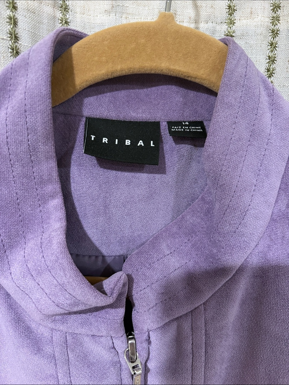 Tribal Faux suede lavender Women's Moto Jacket Size 14 - Picture 2 of 9